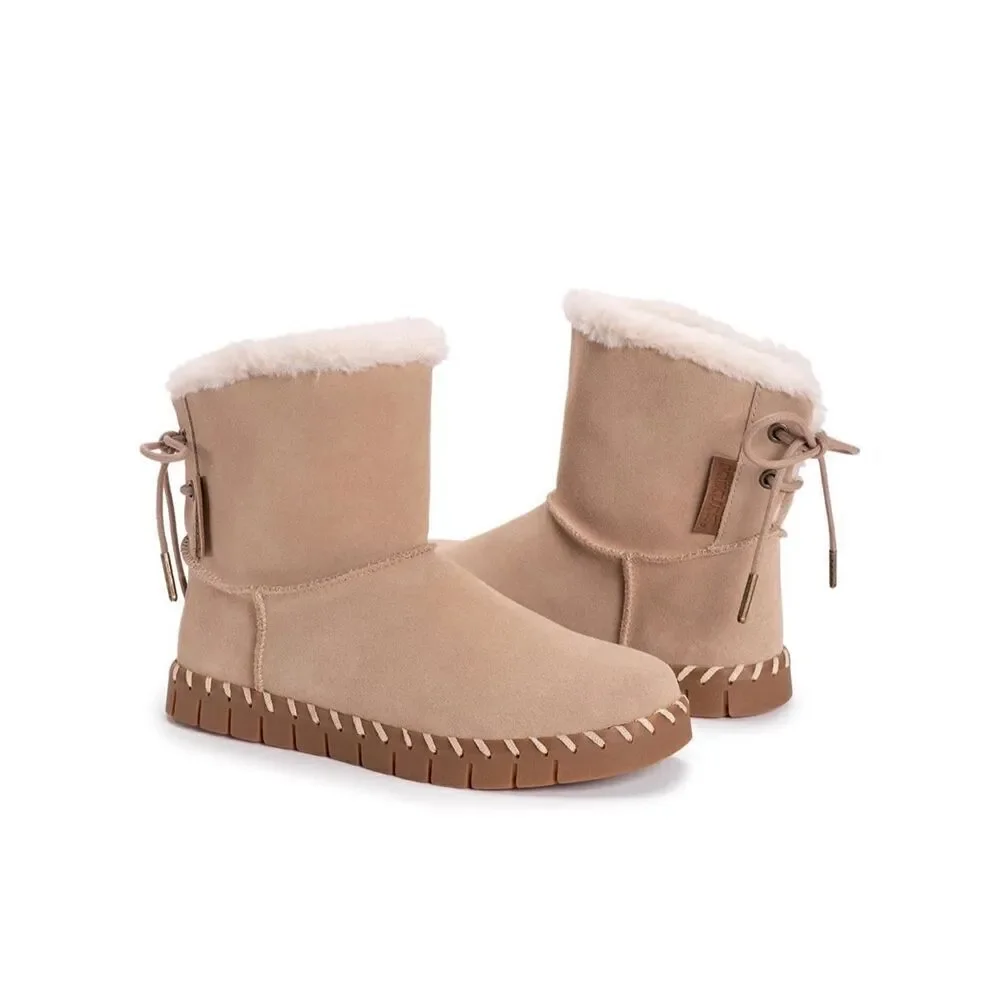 MUK LUKS Flexi Albany Women’s Sand/Beige Snow Boots Lace Back New 6